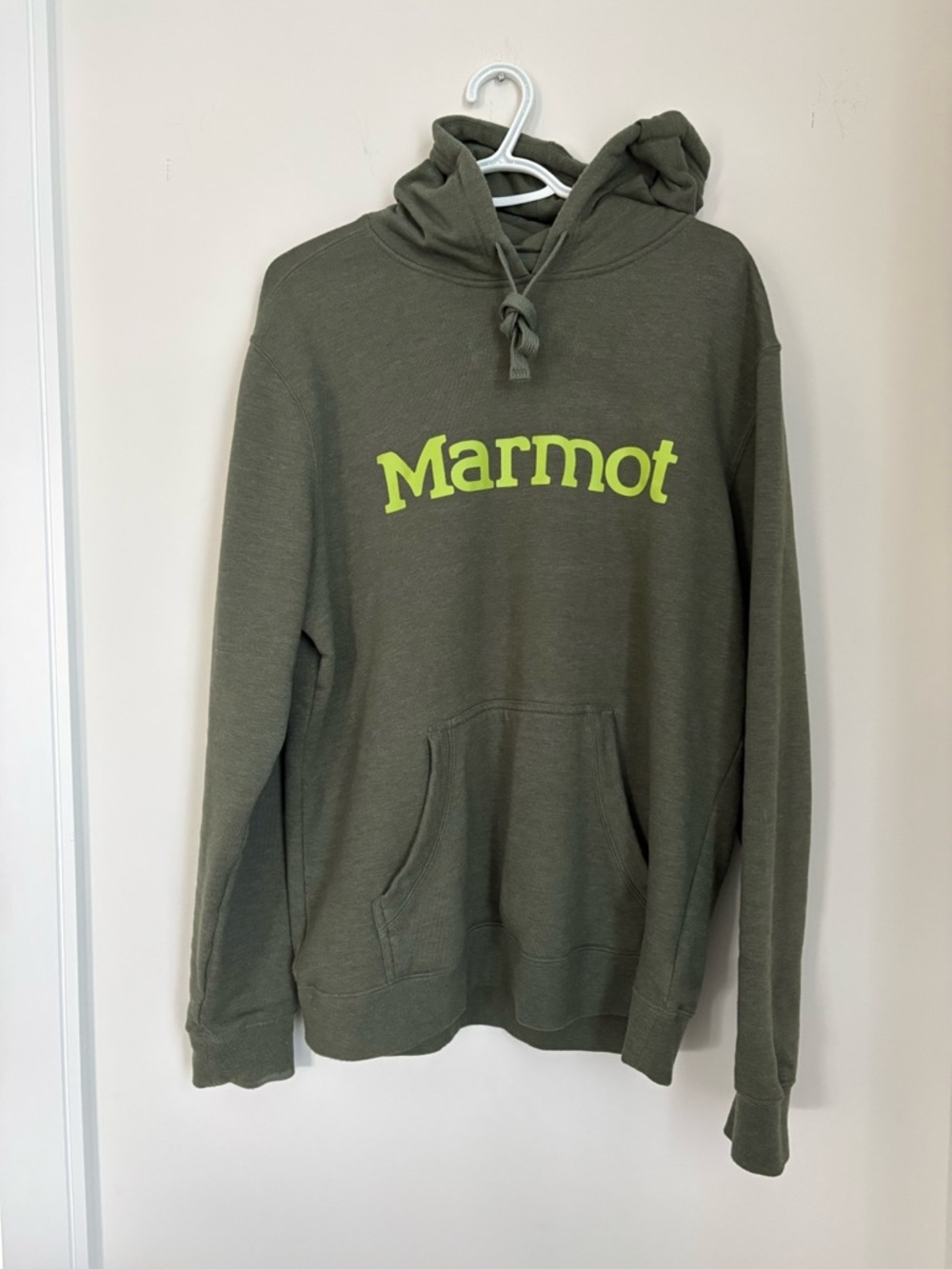 Marmot Men’s Coastal Pullover Hoodie Olive Green Lime Logo Size Large - Picture 2 of 5